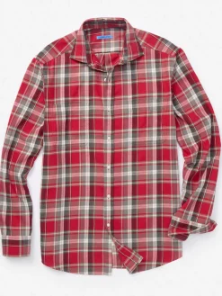 J.McLaughlin Dobson Classic Fit Flannel Shirt in Plaid Red/Black/White Outlet
