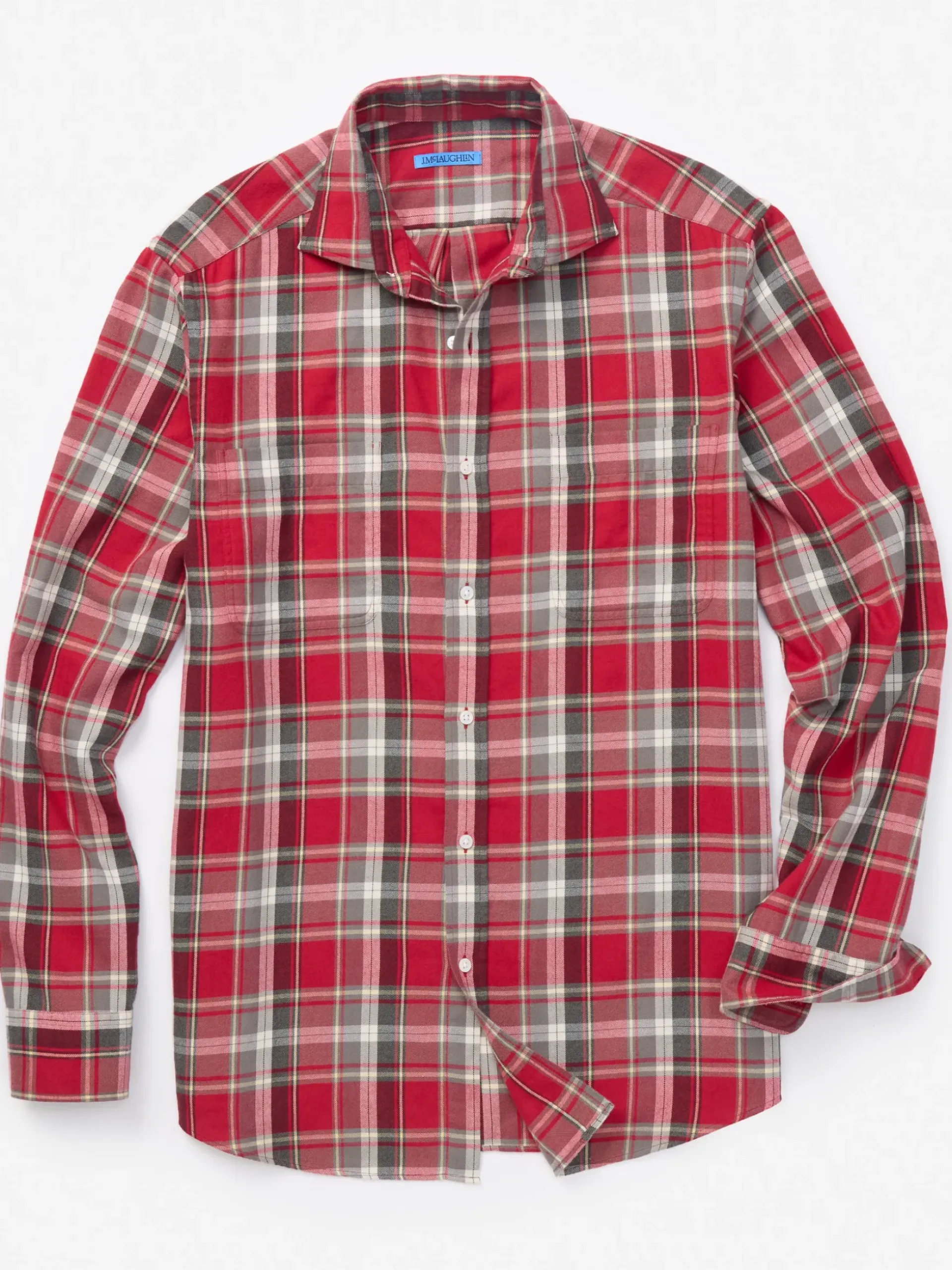 J.McLaughlin Dobson Classic Fit Flannel Shirt in Plaid Red/Black/White Outlet