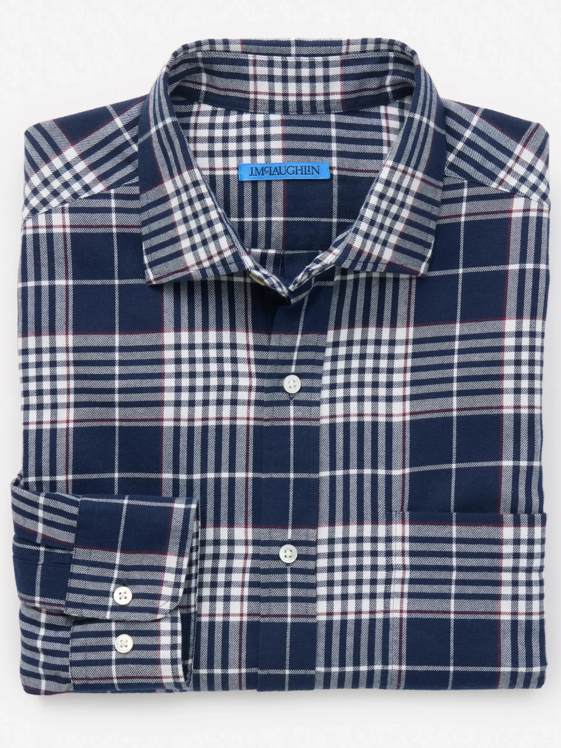 J.McLaughlin Dobson Classic Fit Flannel Shirt in Plaid Navy/Red/White New