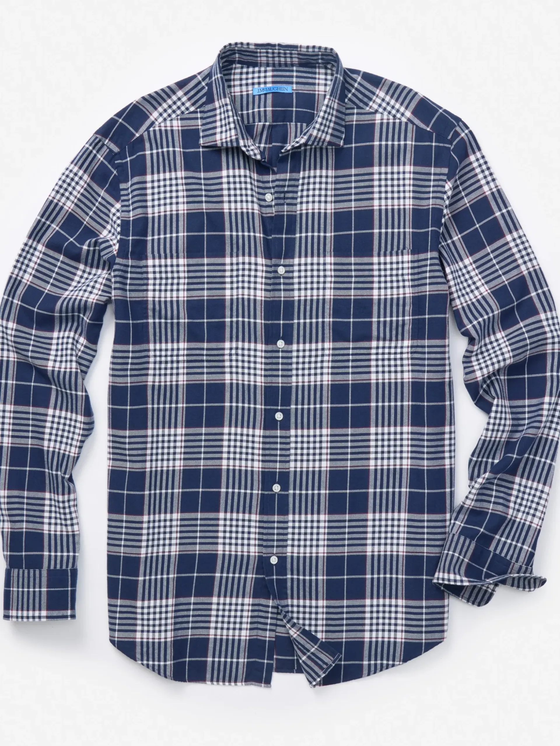 J.McLaughlin Dobson Classic Fit Flannel Shirt in Plaid Navy/Red/White New
