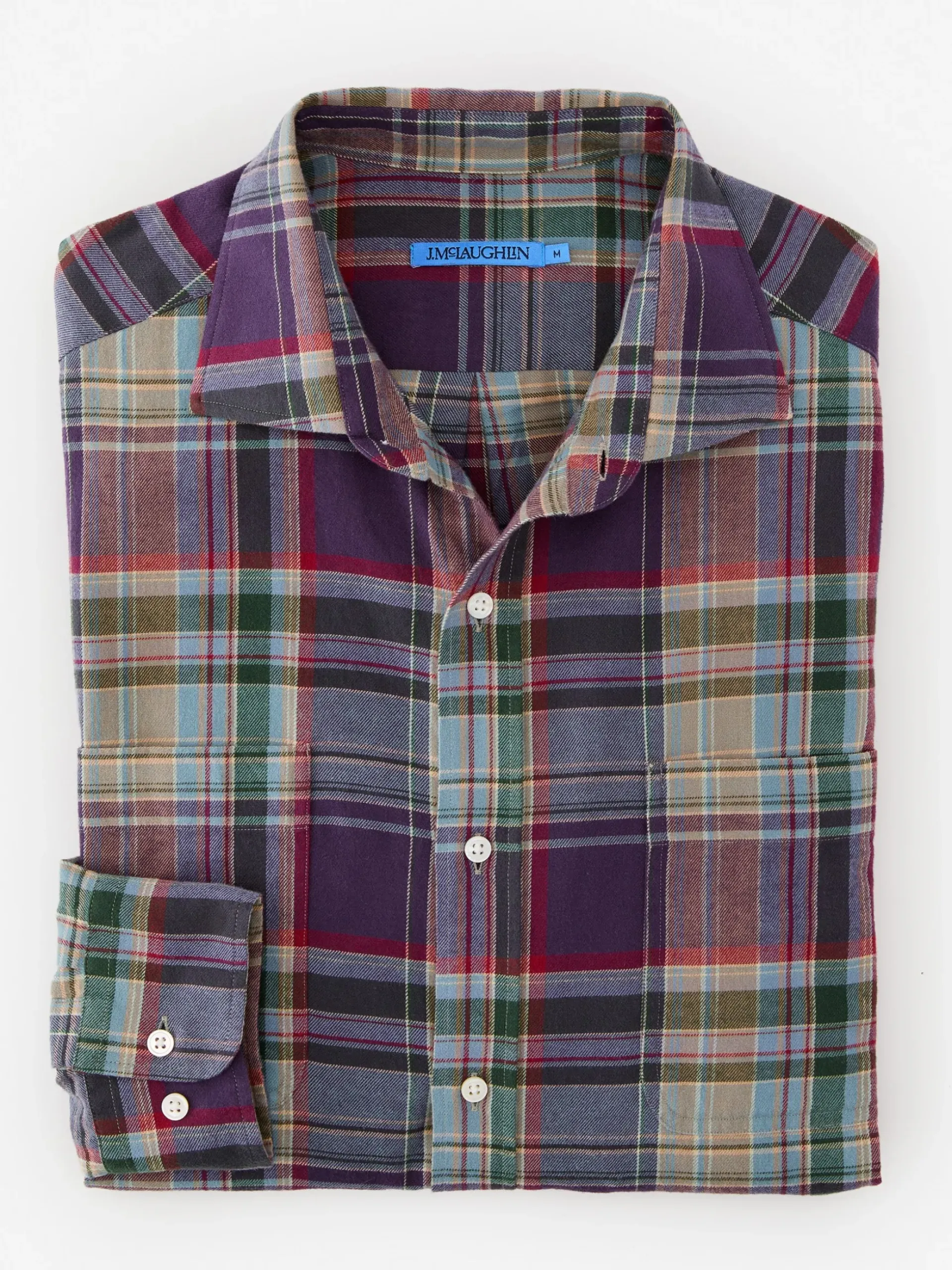 J.McLaughlin Dobson Classic Fit Flannel Shirt in Plaid Navy/Blue/Burgundy Fashion