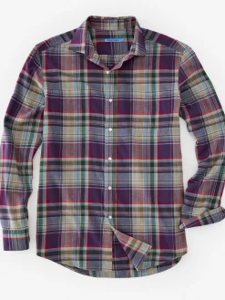 J.McLaughlin Dobson Classic Fit Flannel Shirt in Plaid Navy/Blue/Burgundy Fashion