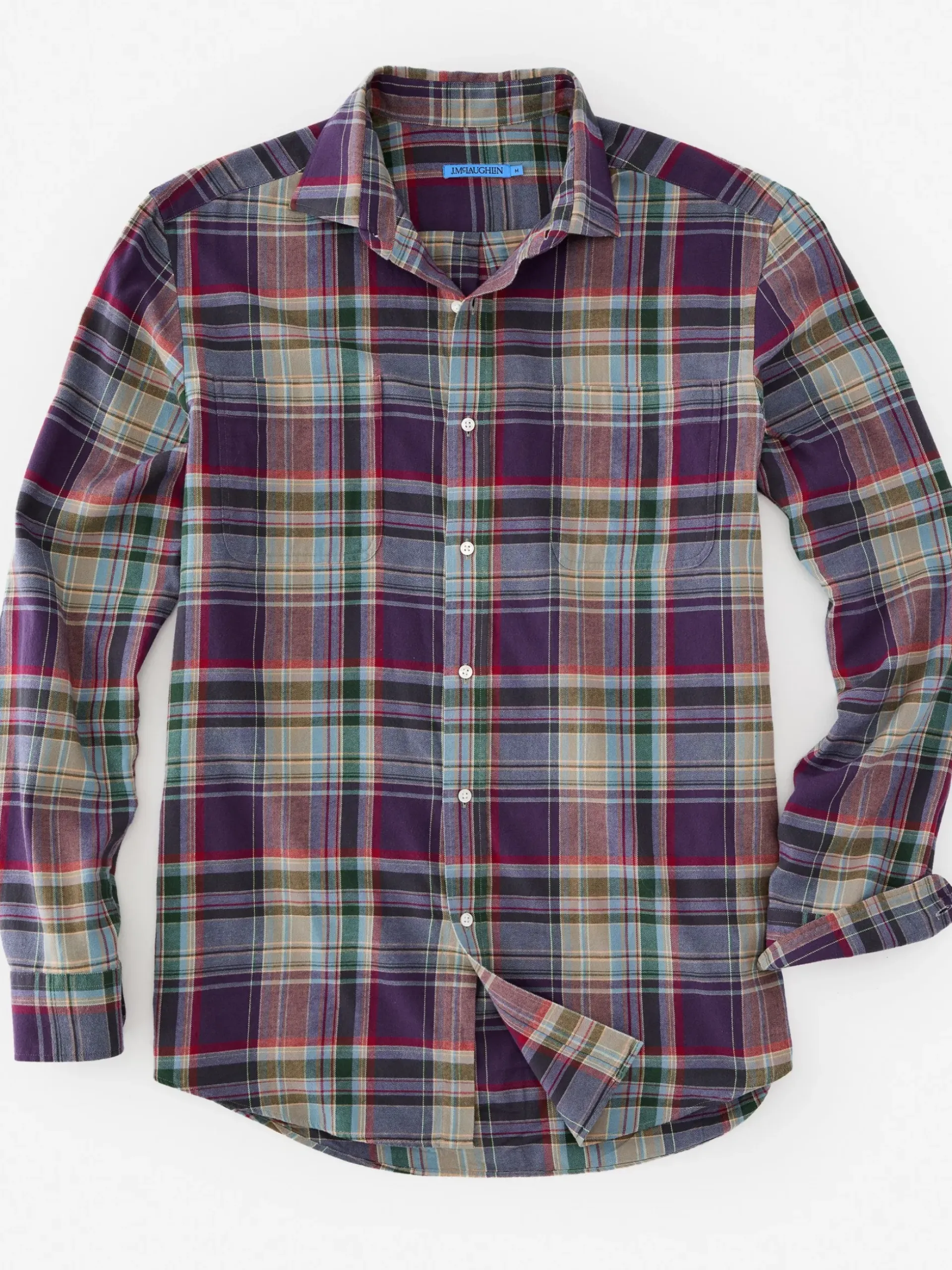 J.McLaughlin Dobson Classic Fit Flannel Shirt in Plaid Navy/Blue/Burgundy Fashion