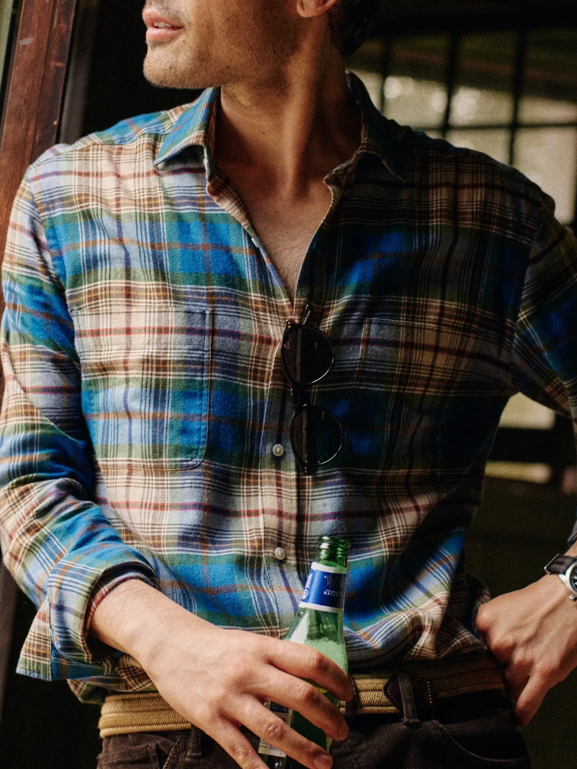 J.McLaughlin Dobson Classic Fit Flannel Shirt in Plaid Burgundy/Green/Blue Discount