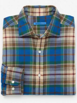 J.McLaughlin Dobson Classic Fit Flannel Shirt in Plaid Burgundy/Green/Blue Discount
