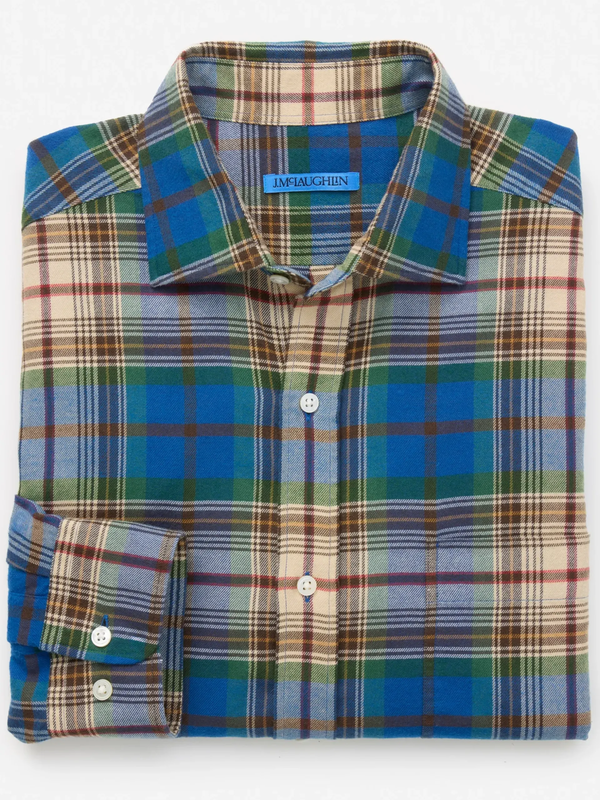 J.McLaughlin Dobson Classic Fit Flannel Shirt in Plaid Burgundy/Green/Blue Discount