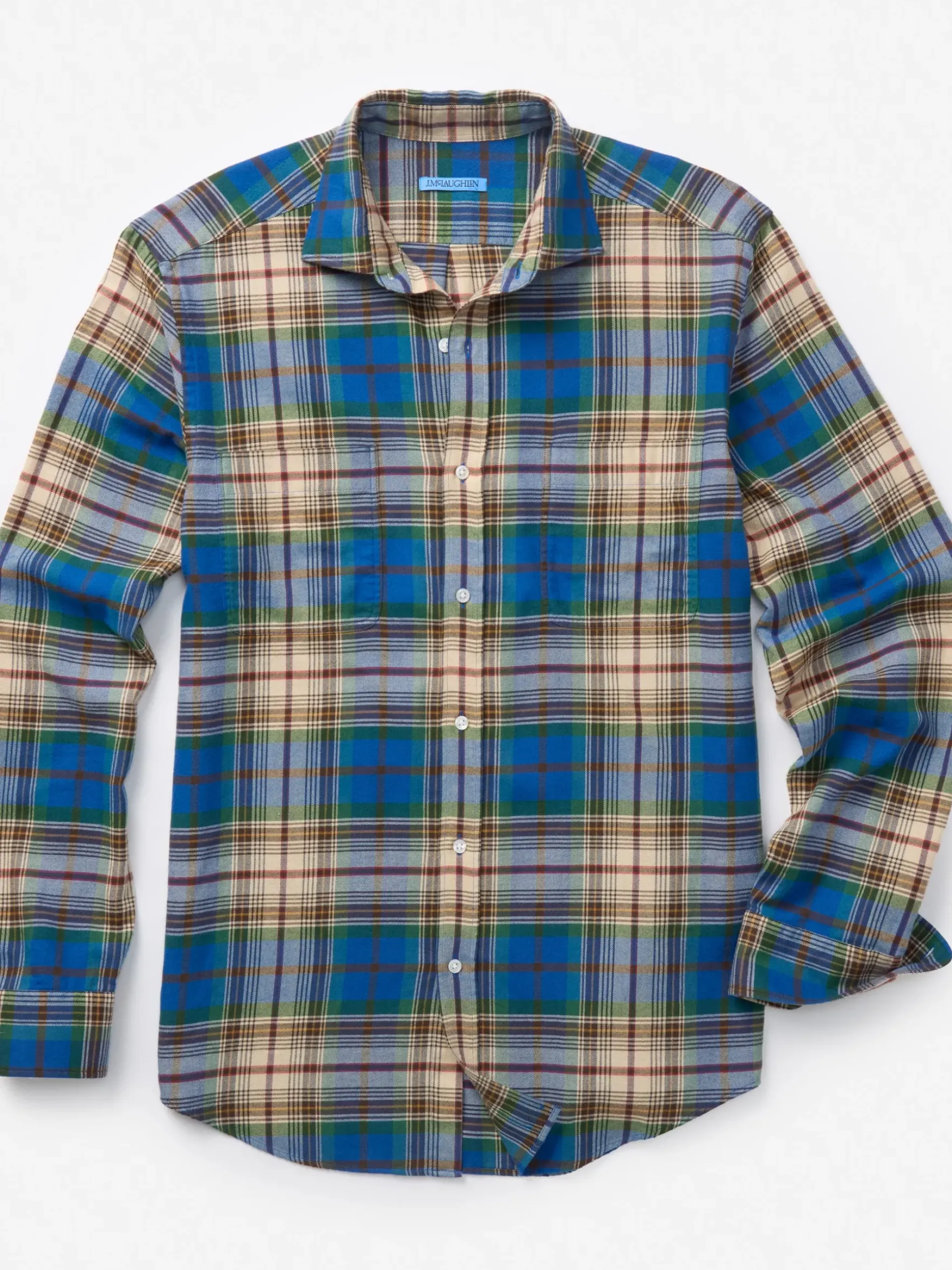J.McLaughlin Dobson Classic Fit Flannel Shirt in Plaid Burgundy/Green/Blue Discount