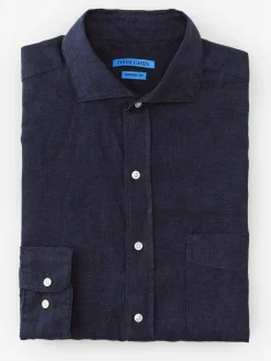 J.McLaughlin Drummond Modern Fit Linen Shirt Navy Outlet