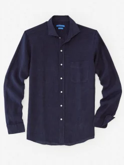J.McLaughlin Drummond Modern Fit Linen Shirt Navy Outlet