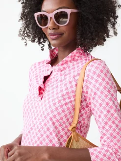 J.McLaughlin Durham Ruffle Top in Happy Hour Fuchsia/White Best