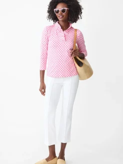 J.McLaughlin Durham Ruffle Top in Happy Hour Fuchsia/White Best