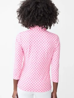 J.McLaughlin Durham Ruffle Top in Happy Hour Fuchsia/White Best