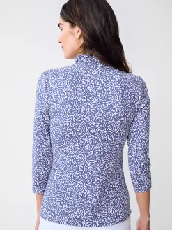 J.McLaughlin Durham Ruffle Top in Rose Expressions OffWhite/Blue Hot