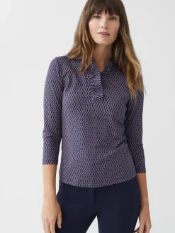 J.McLaughlin Durham Ruffle Top in Rubiks Check Navy/Brown Discount
