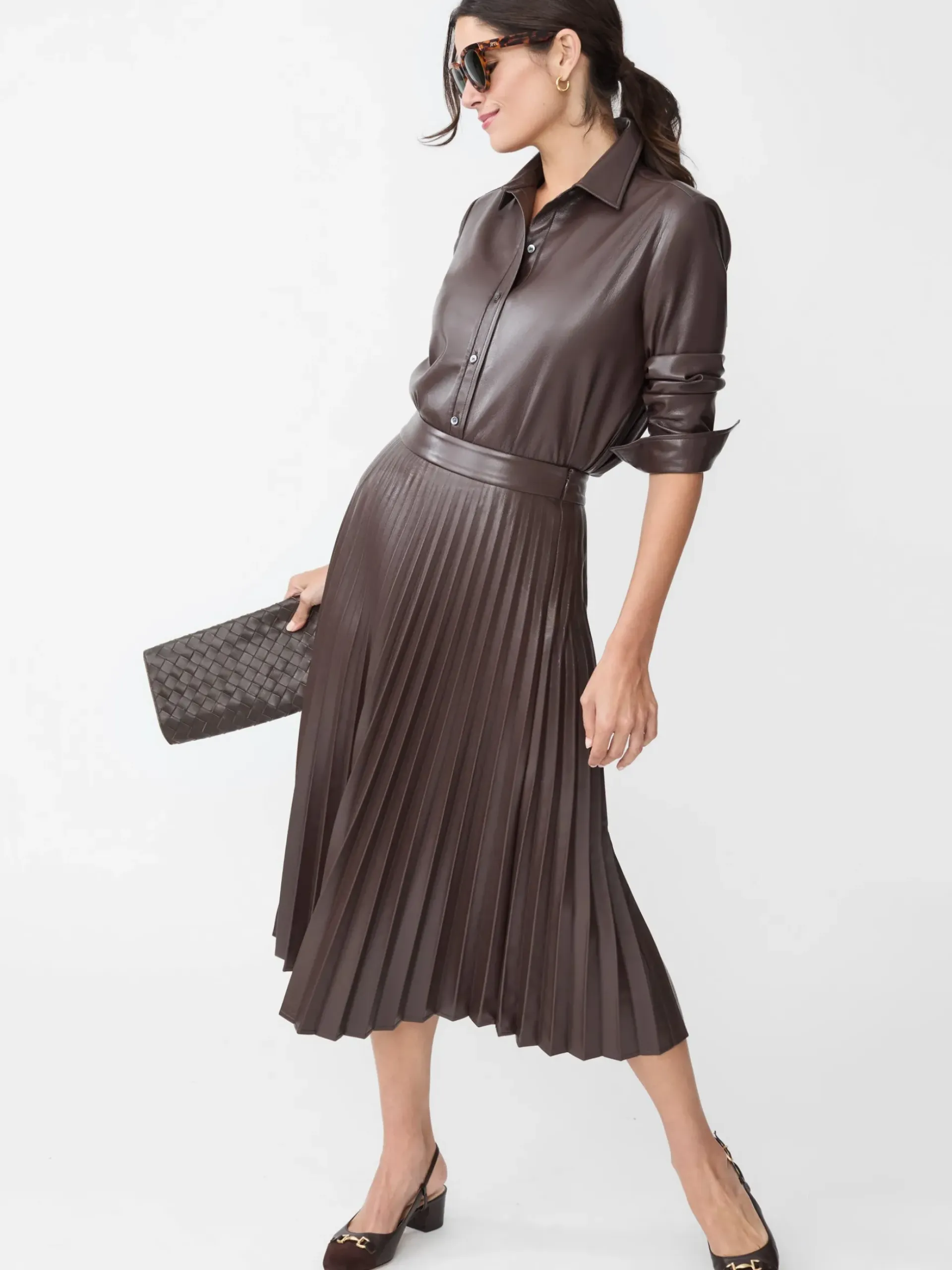 J.McLaughlin Evey Vegan Leather Skirt DarkBrown Hot