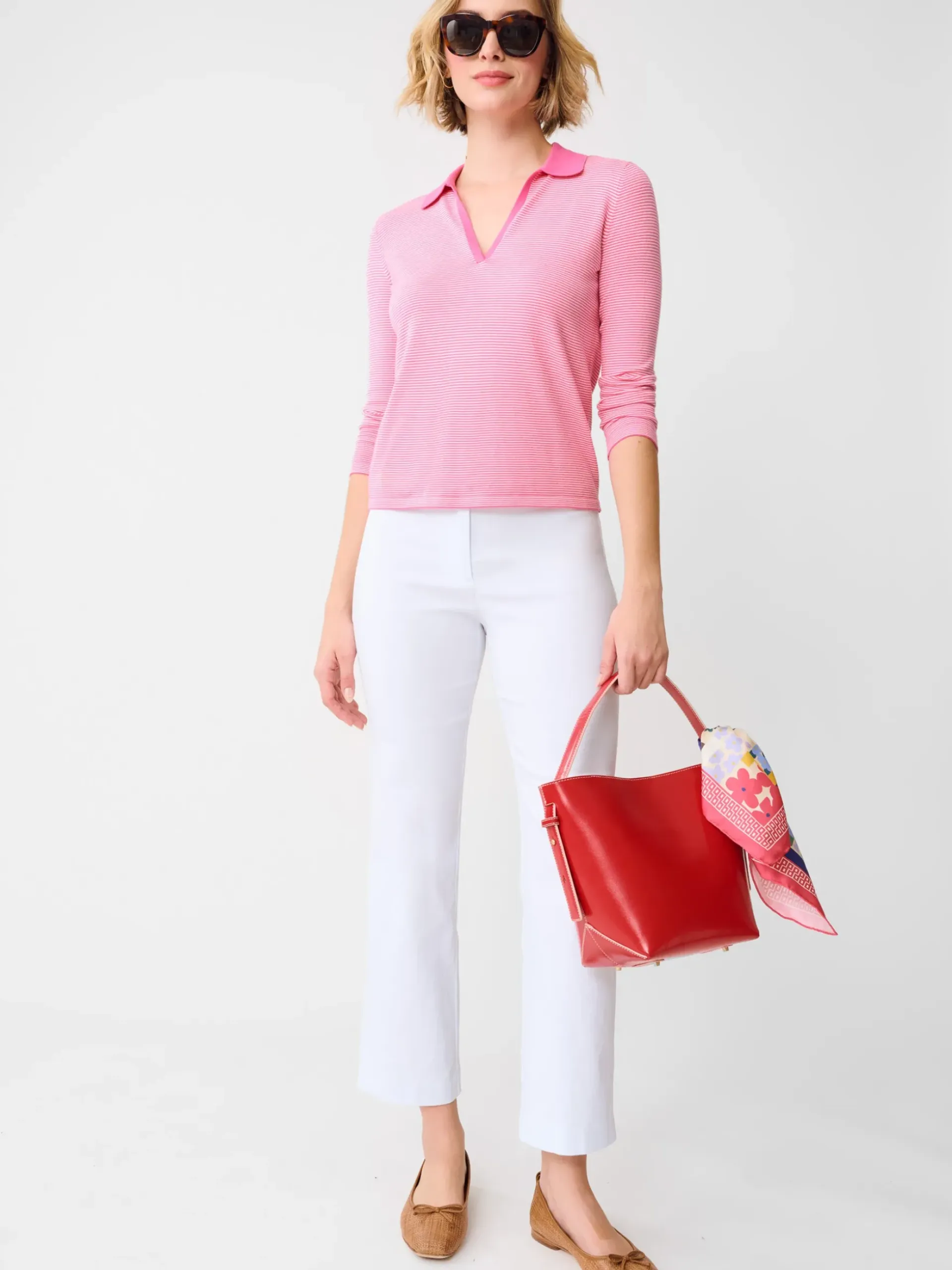 J.McLaughlin Fairfax Sweater in Stripe Pink/EgretWhite Clearance