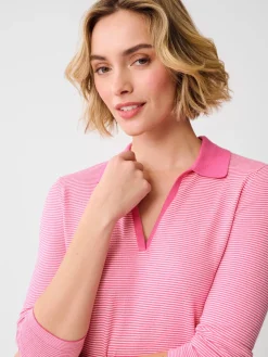 J.McLaughlin Fairfax Sweater in Stripe Pink/EgretWhite Clearance