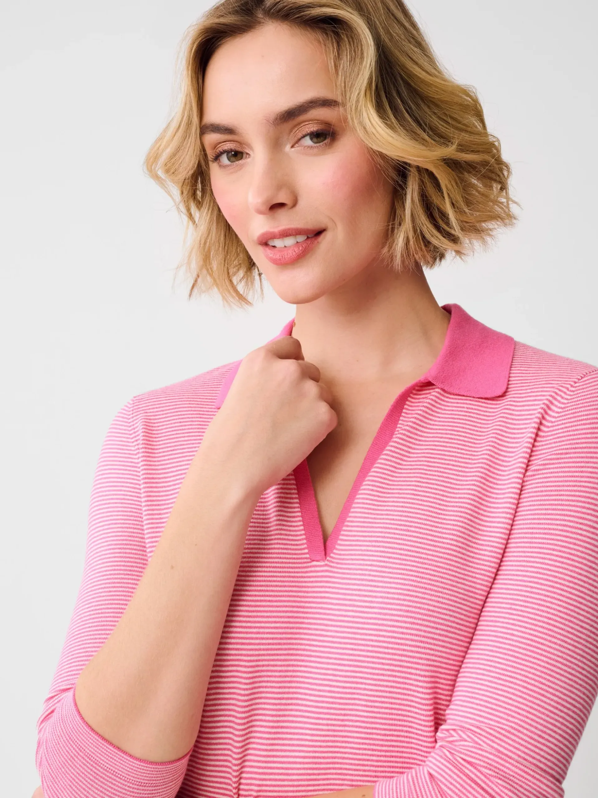 J.McLaughlin Fairfax Sweater in Stripe Pink/EgretWhite Clearance