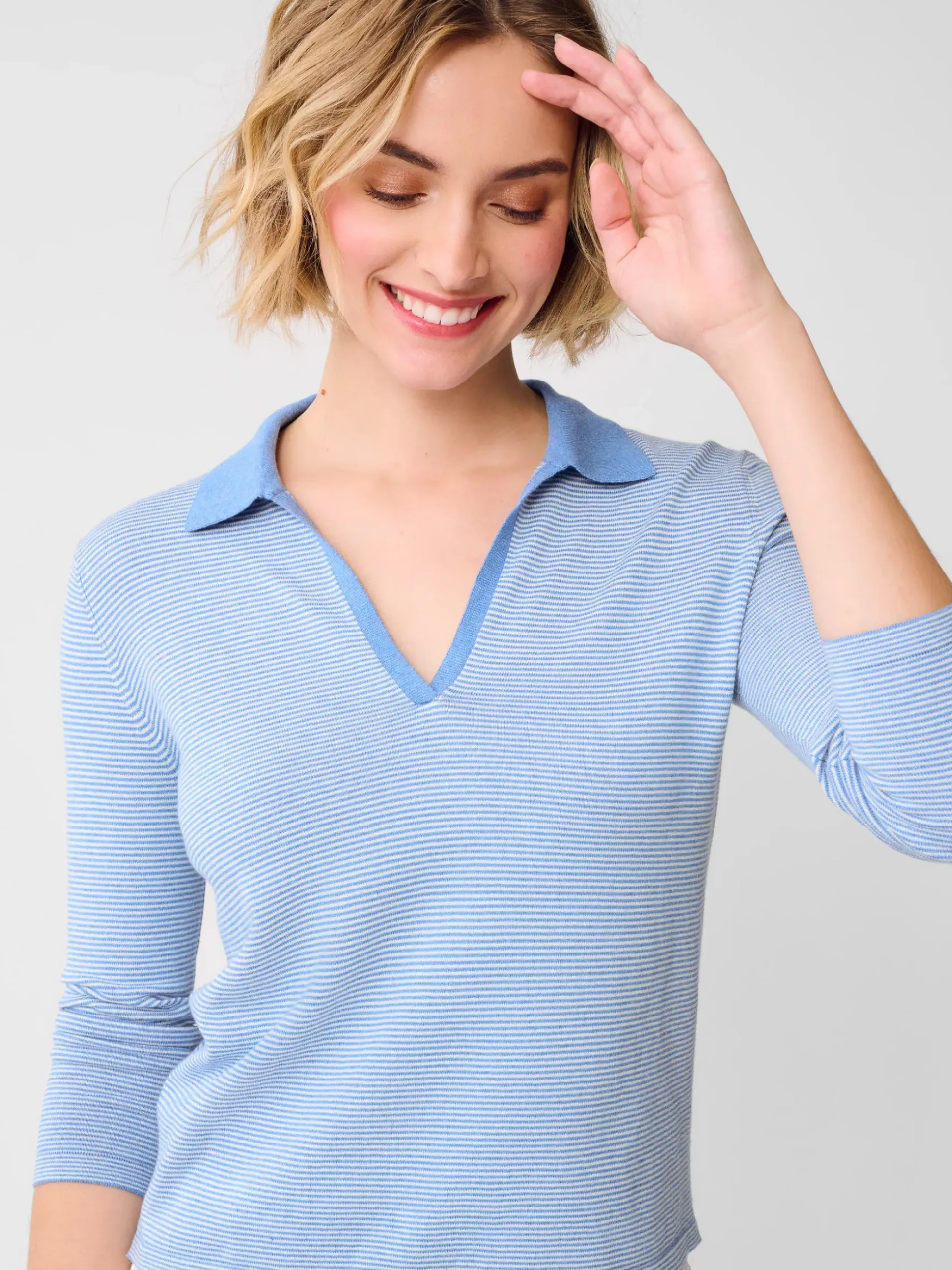 J.McLaughlin Fairfax Sweater in Stripe Blue/EgretWhite Hot