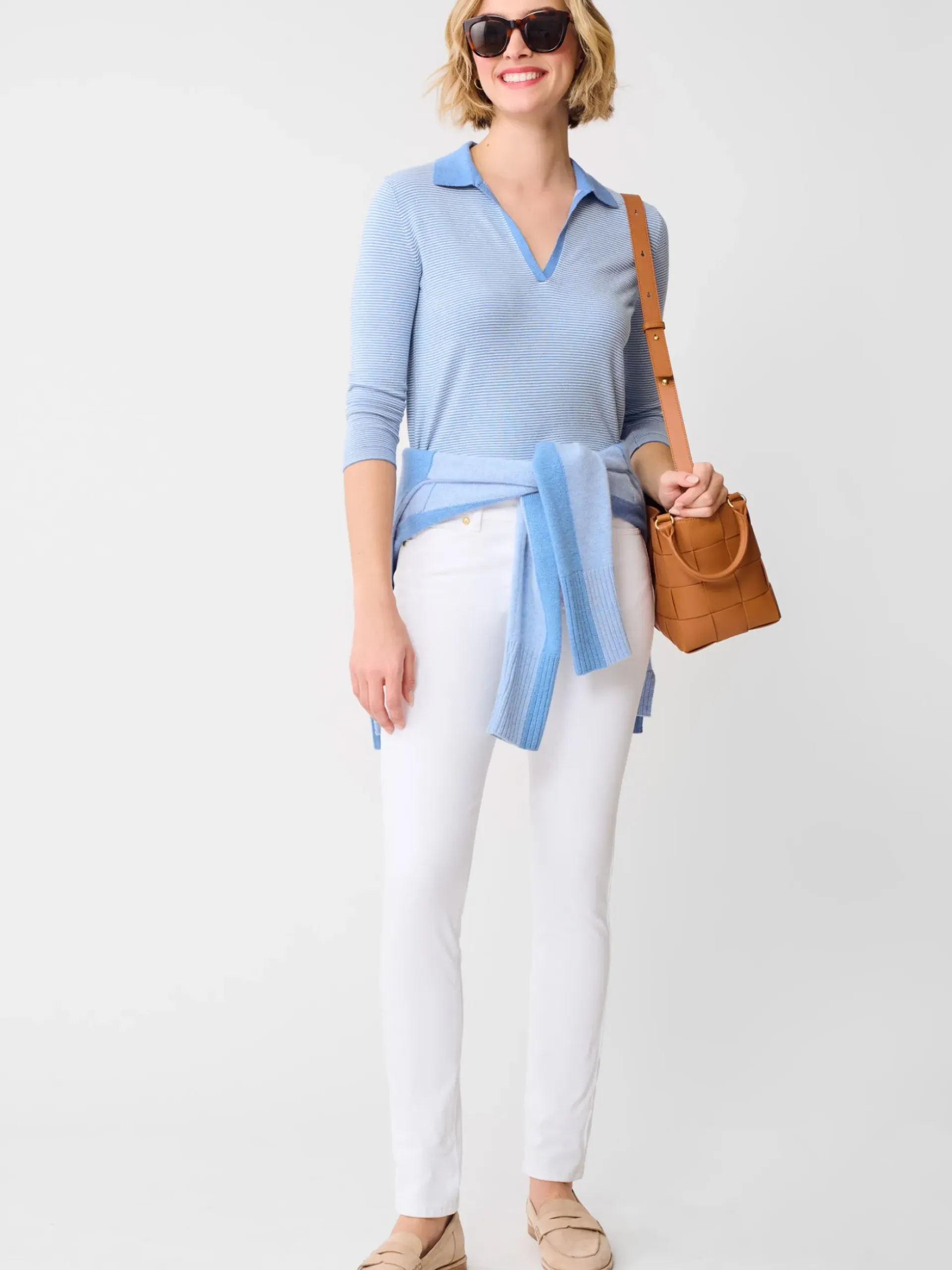 J.McLaughlin Fairfax Sweater in Stripe Blue/EgretWhite Hot