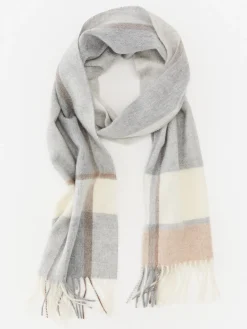 J.McLaughlin Fassa Cashmere Scarf in Plaid Gray/Oatmeal Sale