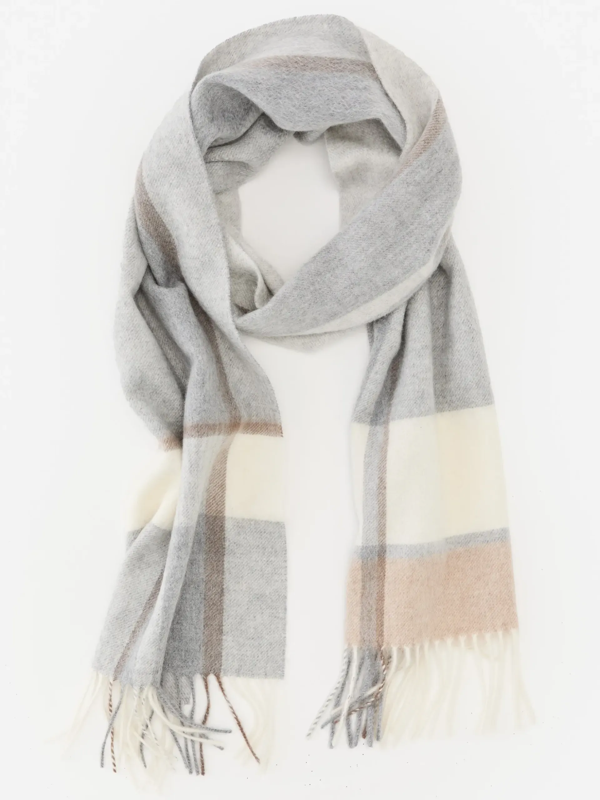 J.McLaughlin Fassa Cashmere Scarf in Plaid Gray/Oatmeal Sale