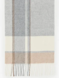 J.McLaughlin Fassa Cashmere Scarf in Plaid Gray/Oatmeal Sale
