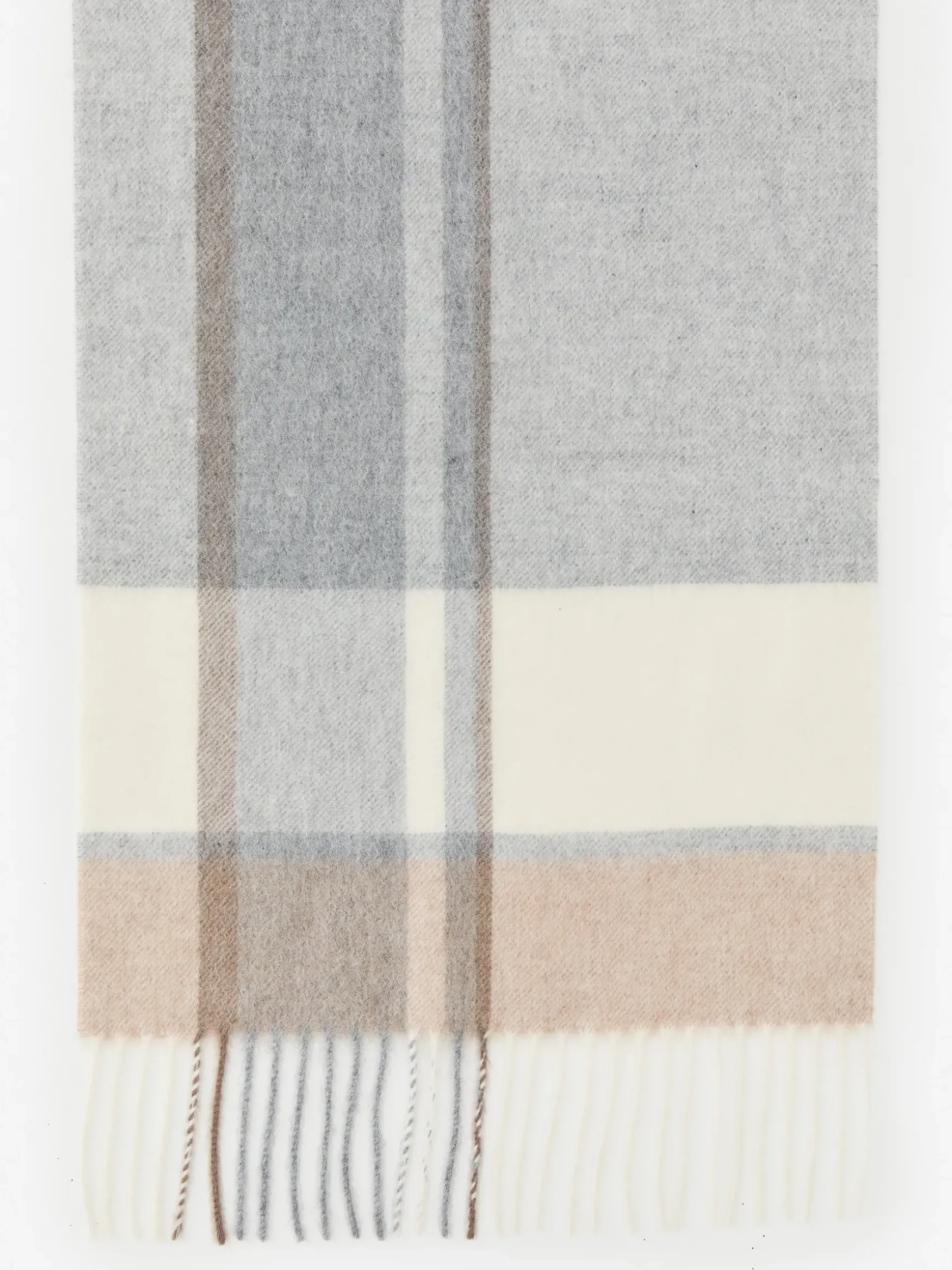 J.McLaughlin Fassa Cashmere Scarf in Plaid Gray/Oatmeal Sale
