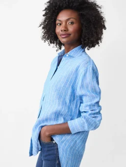 J.McLaughlin Finn Linen Shirt in Stripe Blue/White Discount