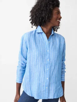 J.McLaughlin Finn Linen Shirt in Stripe Blue/White Discount