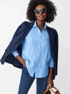 J.McLaughlin Finn Linen Shirt in Stripe Blue/White Discount