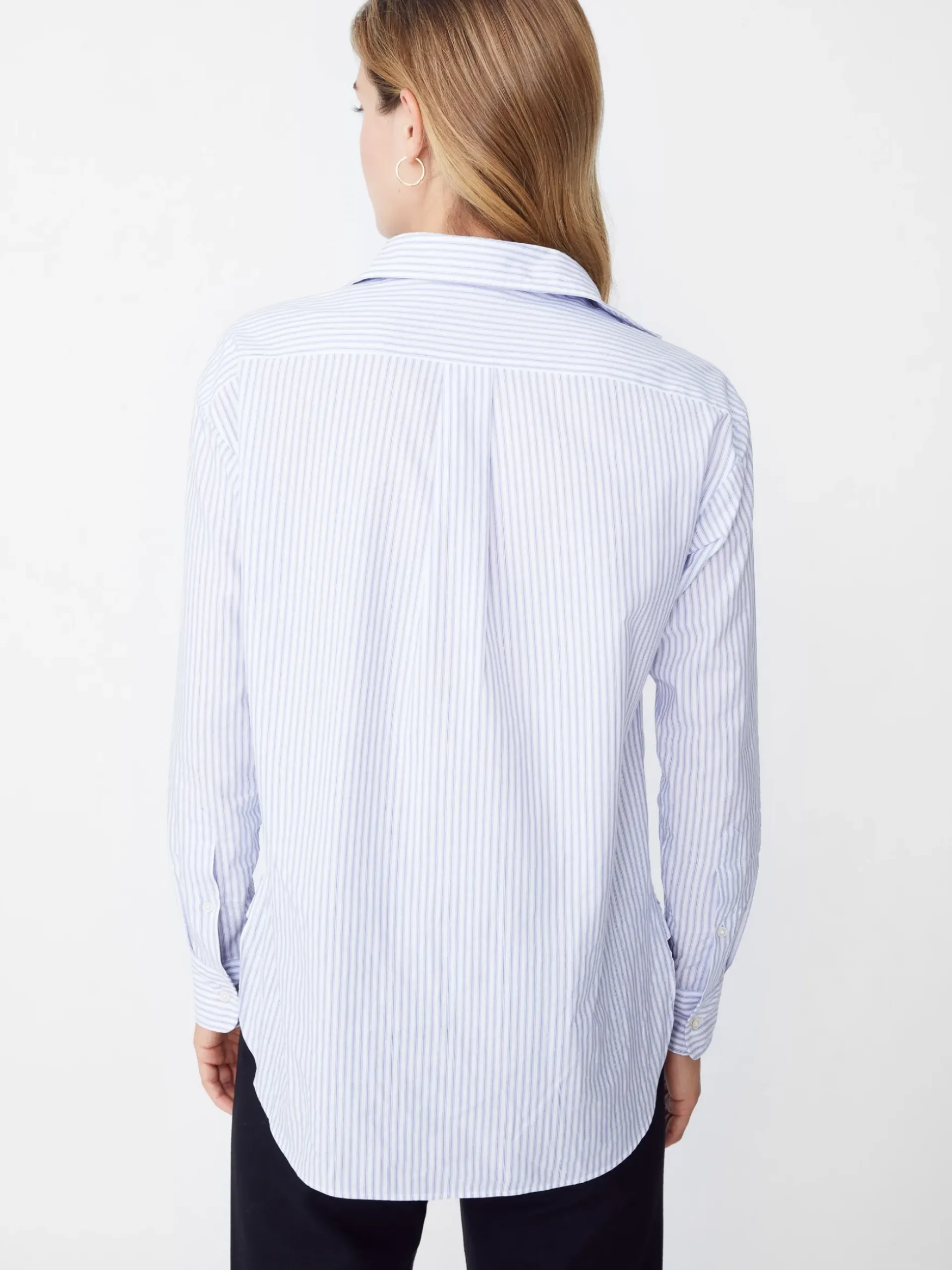 J.McLaughlin Finn Shirt in Stripe White/FrenchBlue Hot