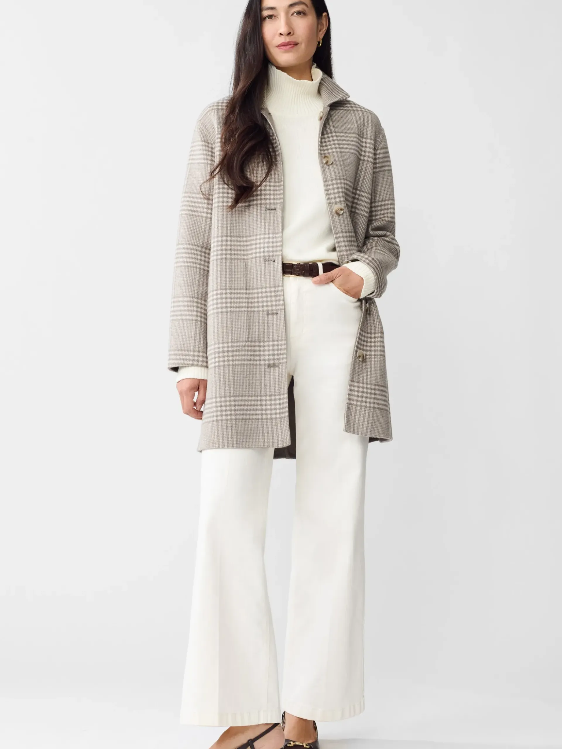J.McLaughlin Frade Reversible Wool Coat in Glen Plaid OffWhite/Gray Fashion