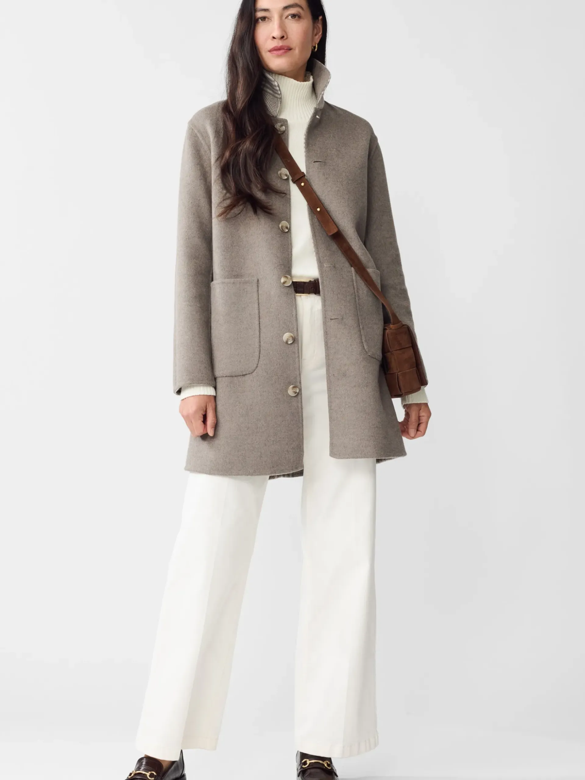 J.McLaughlin Frade Reversible Wool Coat in Glen Plaid OffWhite/Gray Fashion