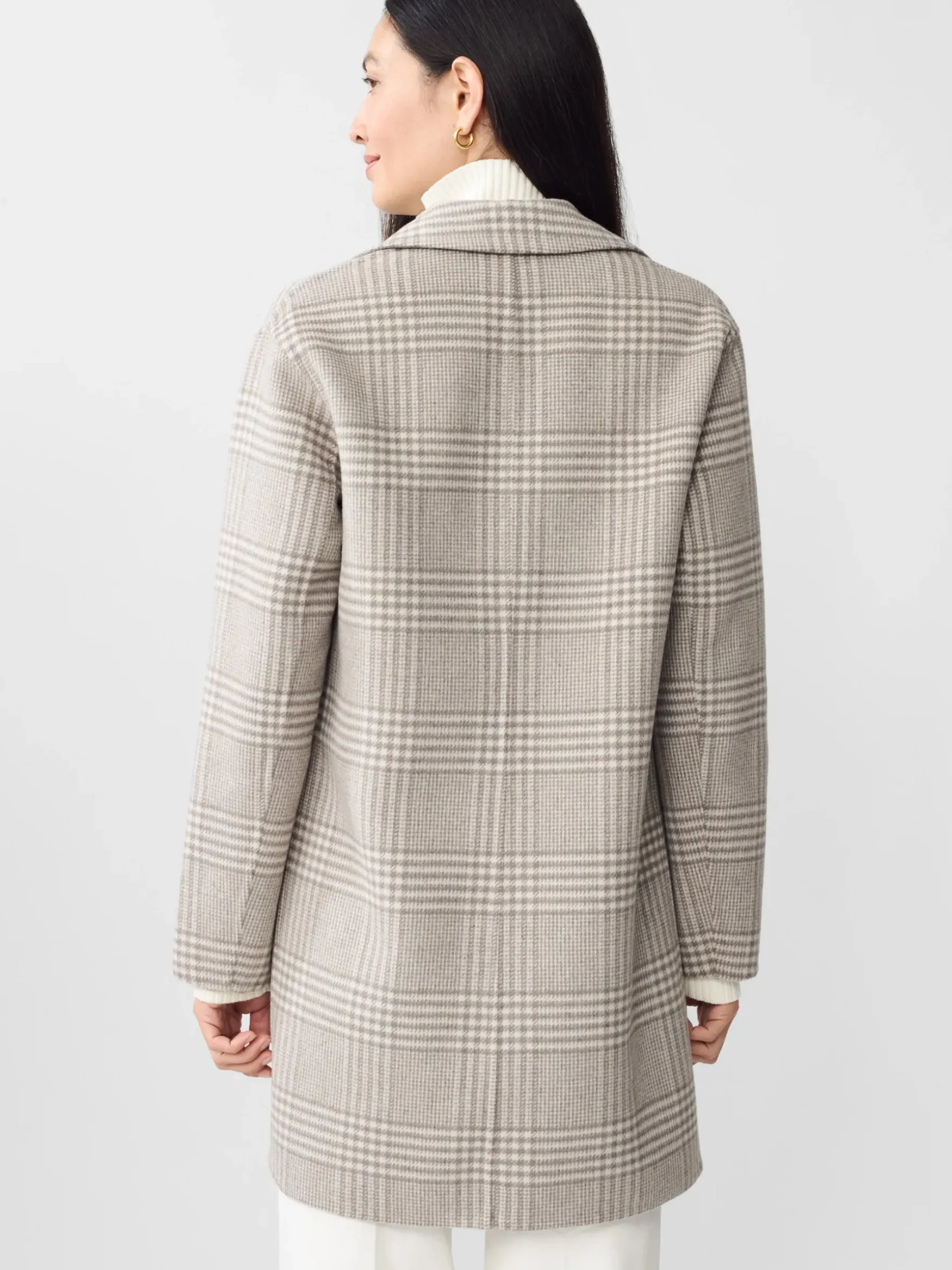 J.McLaughlin Frade Reversible Wool Coat in Glen Plaid OffWhite/Gray Fashion