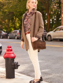 J.McLaughlin Frade Reversible Wool Coat in Houndstooth Tan/Brown/Green Discount