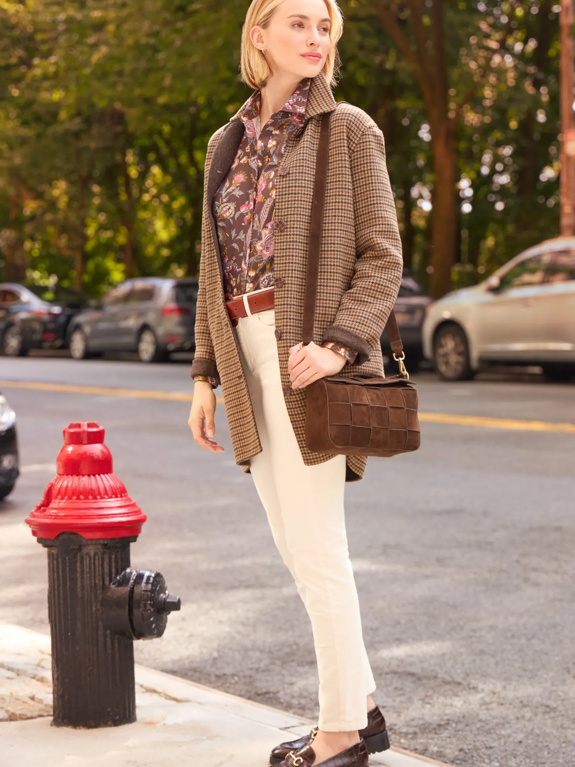 J.McLaughlin Frade Reversible Wool Coat in Houndstooth Tan/Brown/Green Discount
