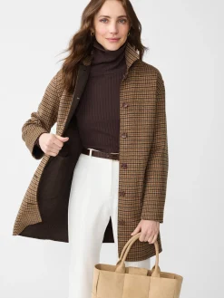 J.McLaughlin Frade Reversible Wool Coat in Houndstooth Tan/Brown/Green Discount