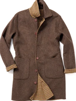 J.McLaughlin Frade Reversible Wool Coat in Houndstooth Tan/Brown/Green Discount