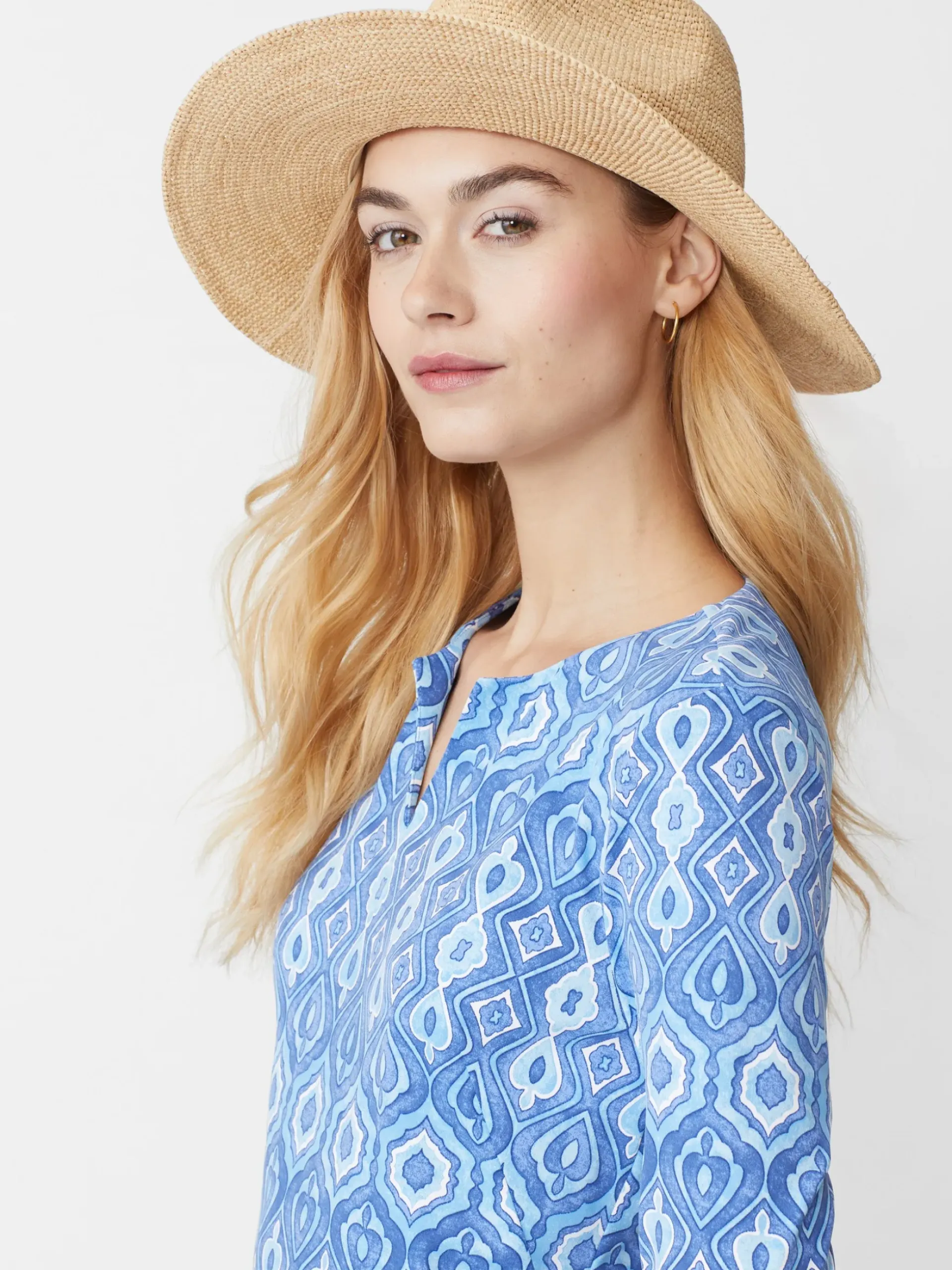 J.McLaughlin Freida Raffia Hat Natural/Navy Best