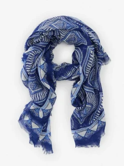 J.McLaughlin Giselle Scarf in Neo Tangier Border Blue/OffWhite Sale