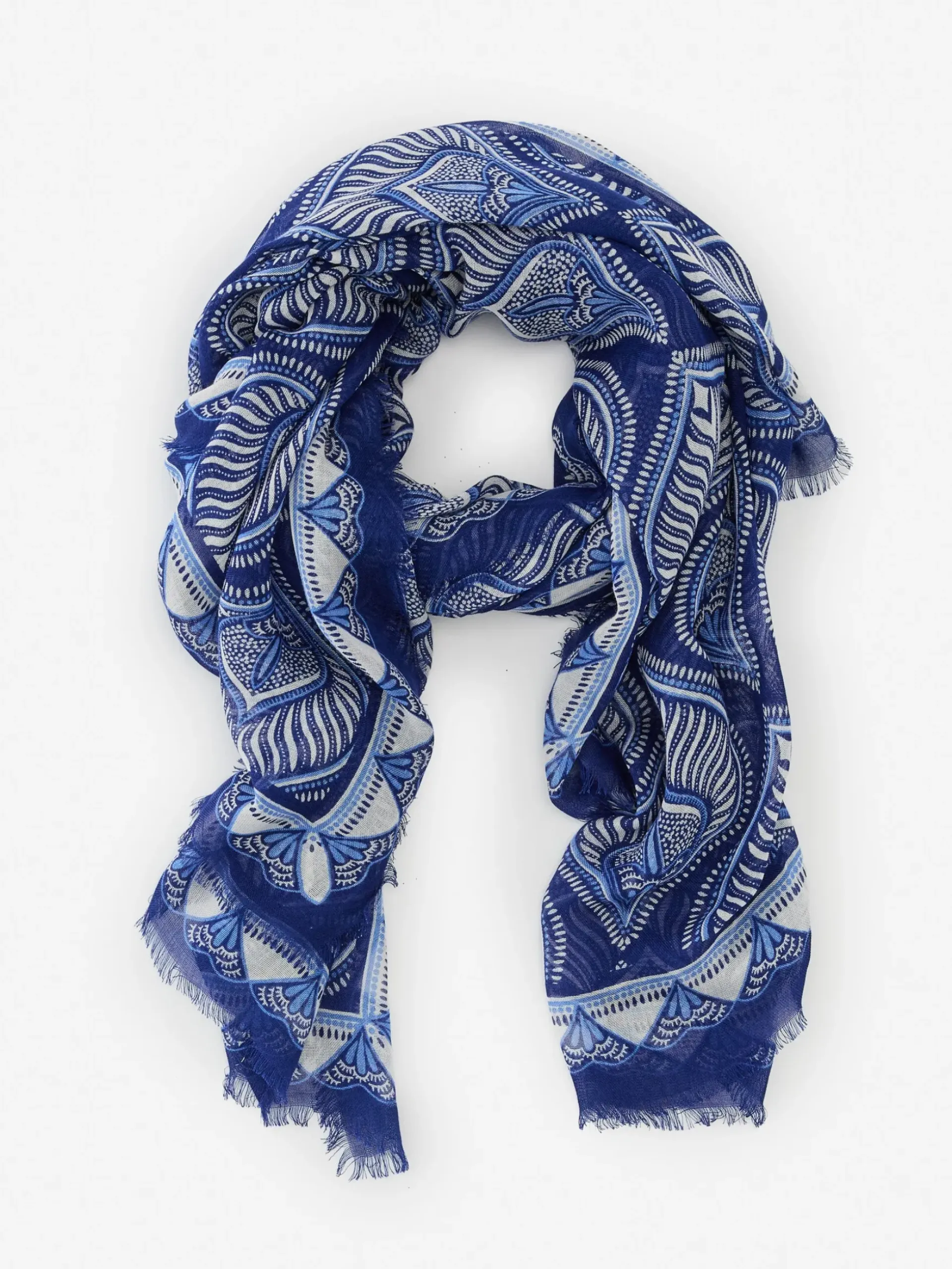 J.McLaughlin Giselle Scarf in Neo Tangier Border Blue/OffWhite Sale