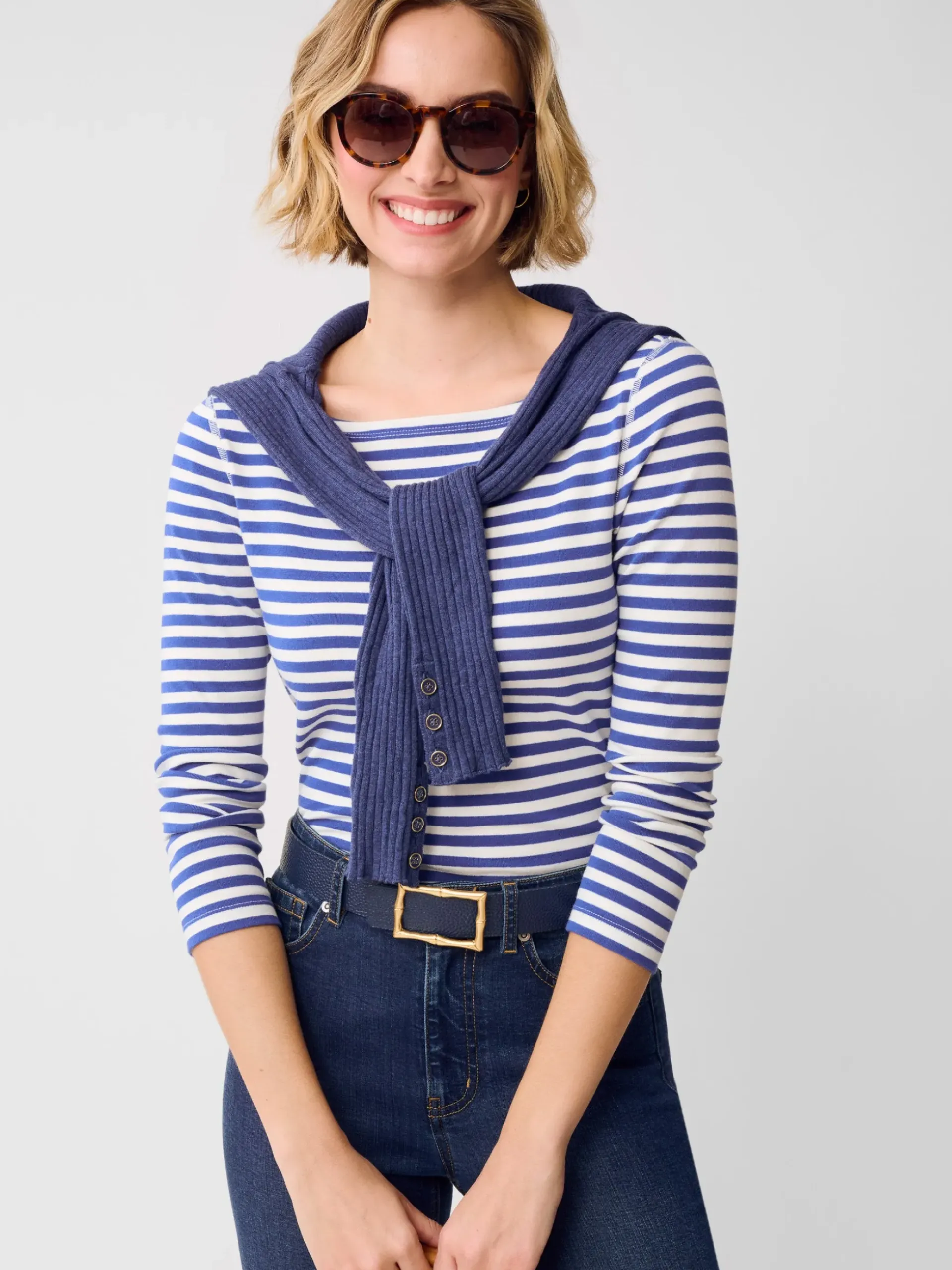 J.McLaughlin Goldie Tee in Stripe White/Blue New