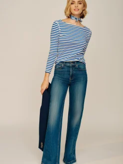 J.McLaughlin Goldie Tee in Stripe White/Blue New