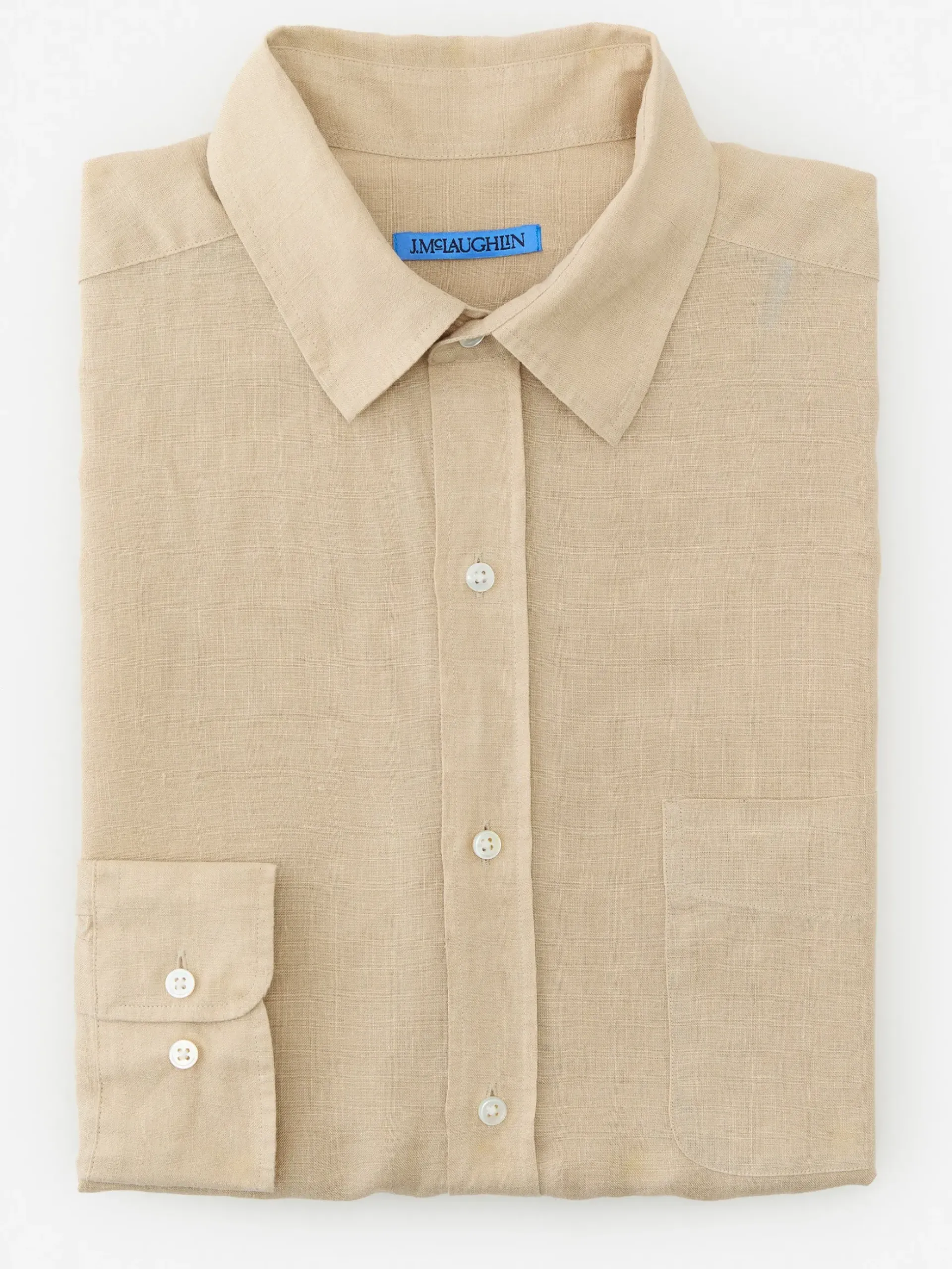 J.McLaughlin Gramercy Classic Fit Linen Shirt Khaki Discount