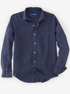 J.McLaughlin Gramercy Classic Fit Linen Shirt Navy Outlet