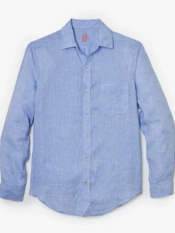 J.McLaughlin Gramercy Classic Fit Linen Shirt LightDenimBlue Sale