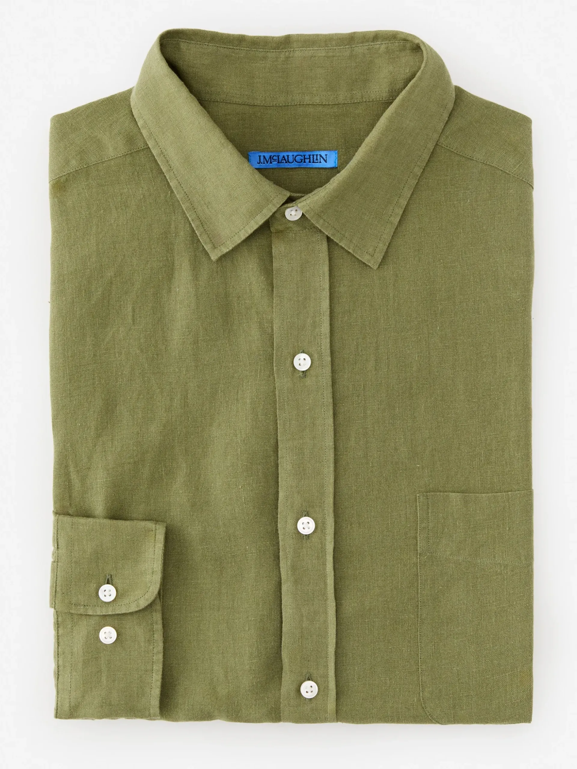 J.McLaughlin Gramercy Classic Fit Linen Shirt OliveGreen Fashion