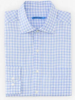 J.McLaughlin Gramercy Classic Fit Linen Shirt in Gingham Blue/White Fashion