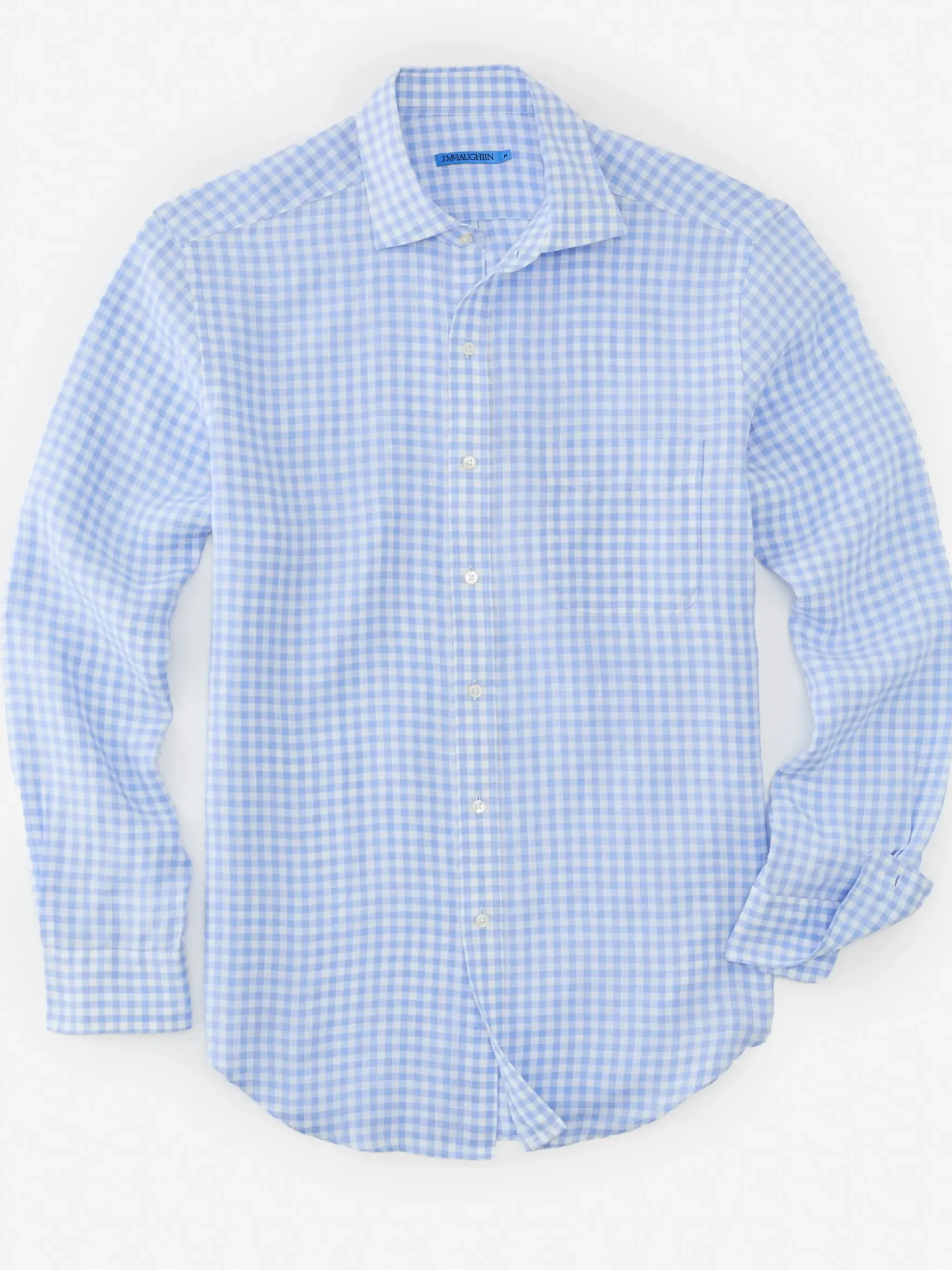 J.McLaughlin Gramercy Classic Fit Linen Shirt in Gingham Blue/White Fashion